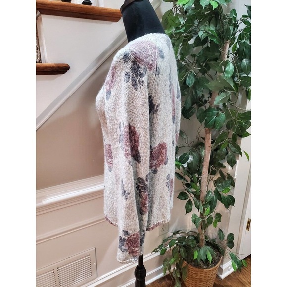 Lucky Brand Women Gray Floral Cotton Round Neck Long Sleeve Pullover Sweater M - Picture 5 of 12